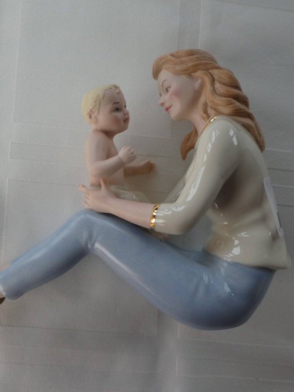 LENOX Mother & Child Head to Head Porcelain Figurine, Ivory Gold Blue